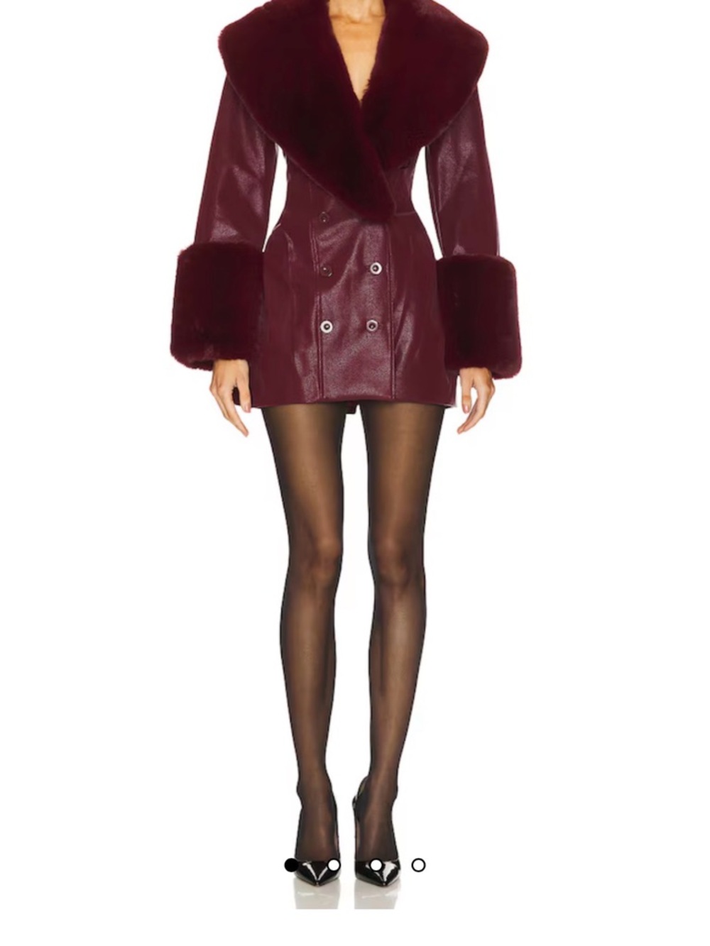 NWT Loba Julieta Faux Leather Fur Trimmed Burgundy Coat Size M MSRP $290